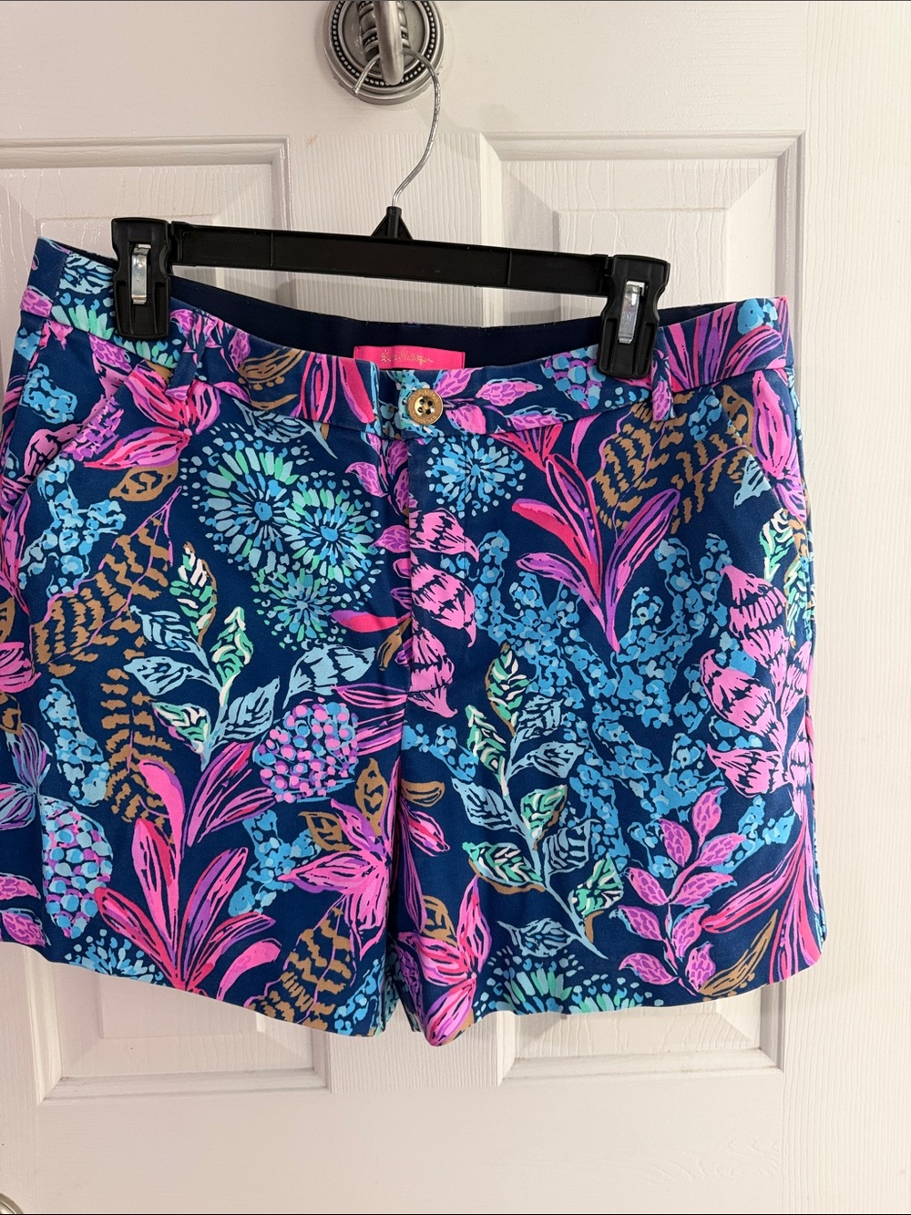 Lilly Pulitzer Navy Floral Print Shorts with Pink & Aqua Accents